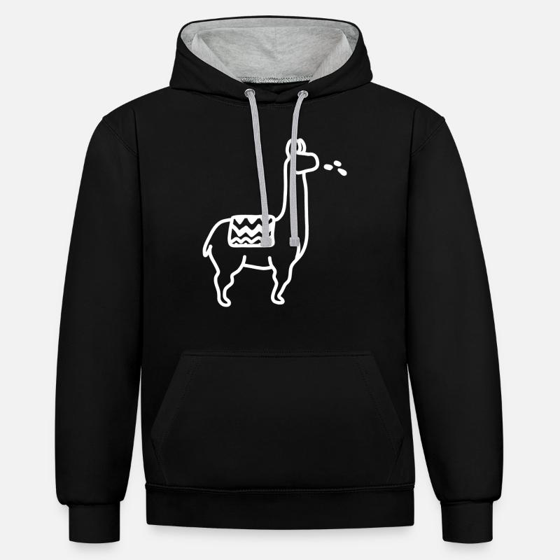 Lama crachant - Sweat à capuche contrasté - noir/gris chiné