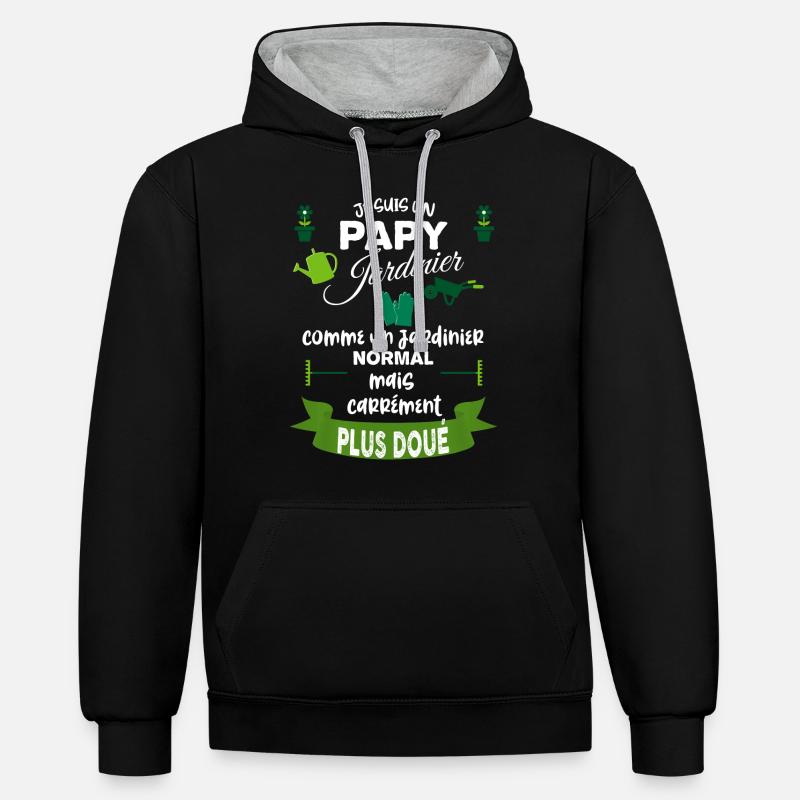 Mon Papy jardinier - Sweat à capuche contrasté - noir/gris chiné
