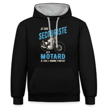secouriste et motard l'homme parfait - Sweat à capuche contrasté - noir/gris chiné - Devant - Anna (173cm) & Nico (186cm)