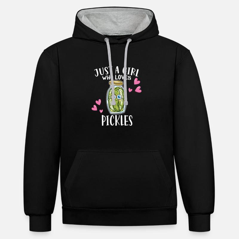 Juste une fille qui aime les cornichons Concombre Salade de concombre - Sweat à capuche contrasté - noir/gris chiné
