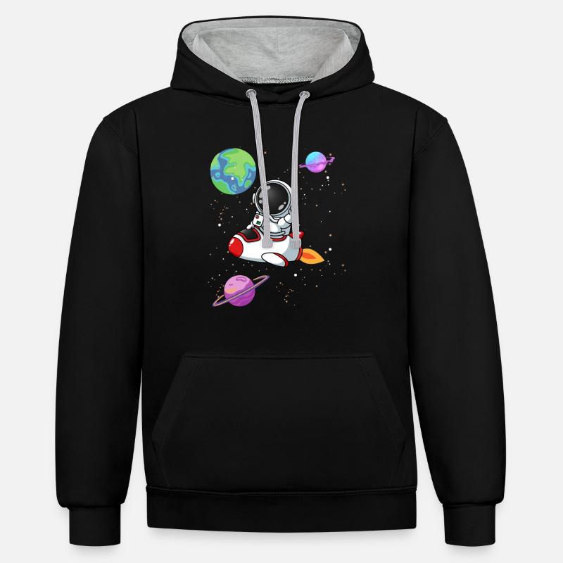 Astronaute Rocket Planet Space Astronomie - Sweat à capuche contrasté - noir/gris chiné