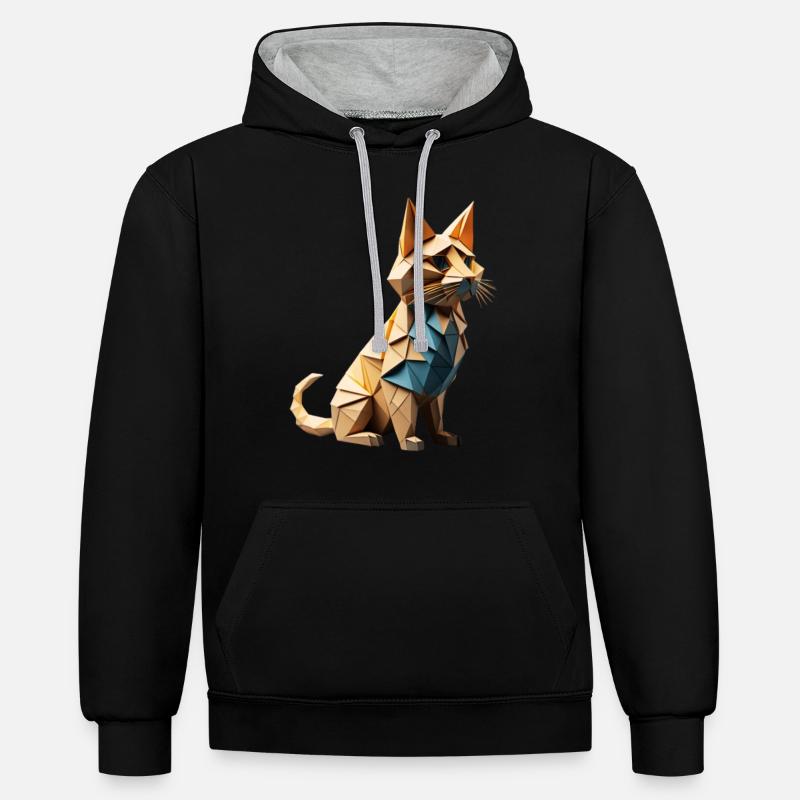 chat origami 2 - Sweat à capuche contrasté - noir/gris chiné