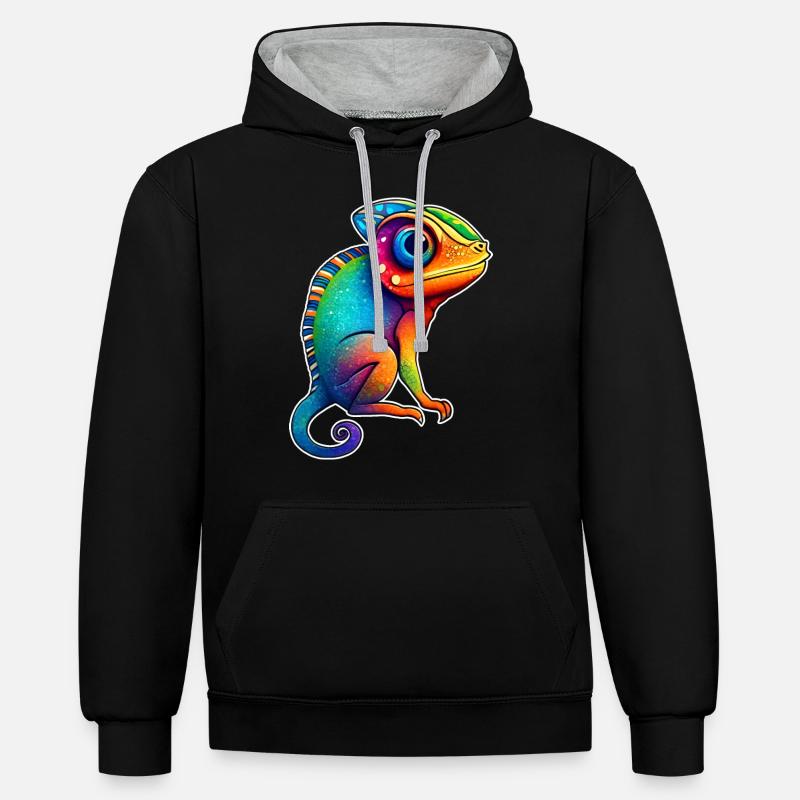 Mignon petit caméléon - Sweat à capuche contrasté - noir/gris chiné