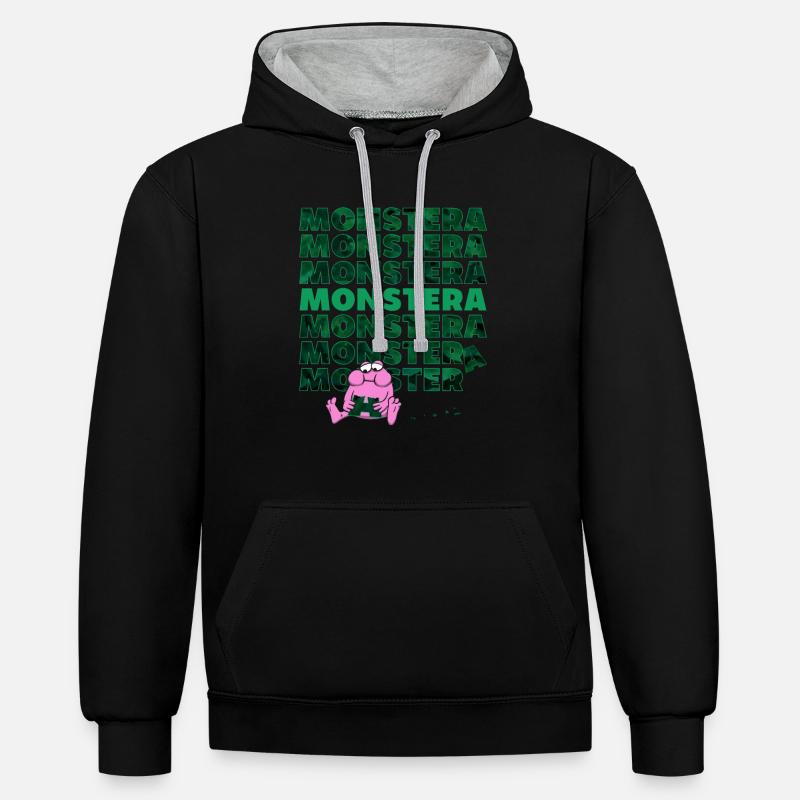 Monstre Monstera - Sweat à capuche contrasté - noir/gris chiné