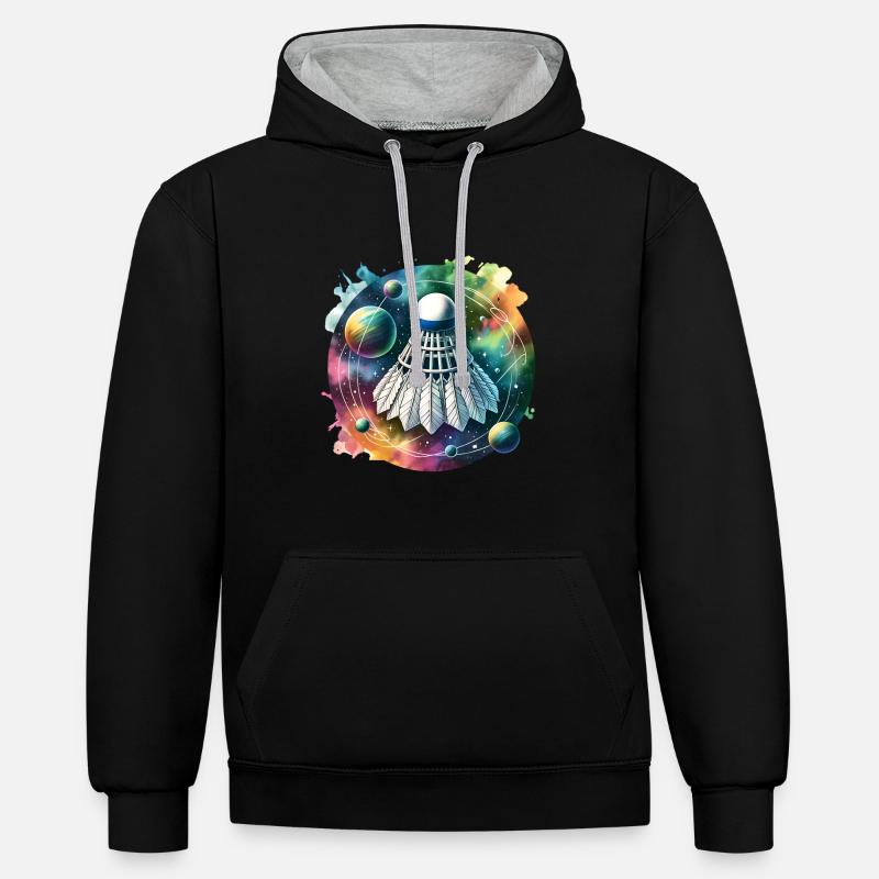 Design de badminton cool - Sweat à capuche contrasté - noir/gris chiné