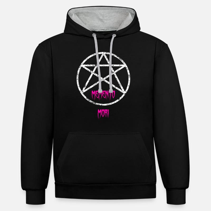 memento mori blanc rose - Sweat à capuche contrasté - noir/gris chiné
