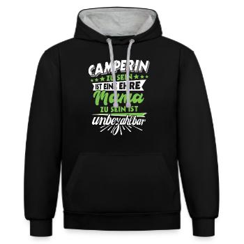 Mama camping Geschenk Muttertag Spruch camperin - Kontrast-Hoodie - Schwarz/Grau meliert - Vorne - Anna (173cm) & Nico (186cm)