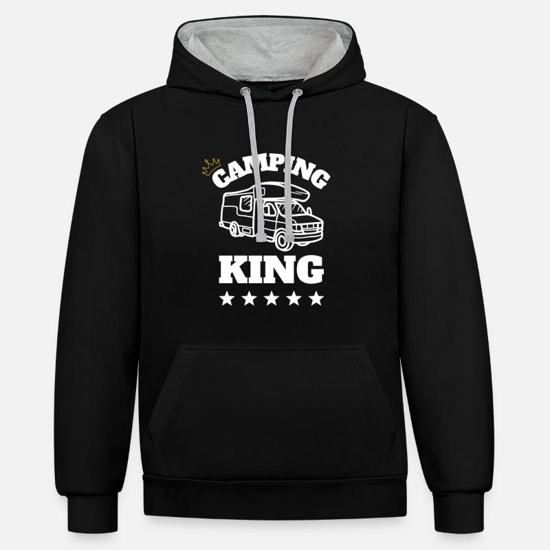 Idée cadeau Camping King - Sweat à capuche contrasté - noir/gris chiné