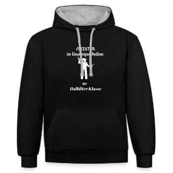 Meister im einarmigen Reißen der Halbliter-Klasse - Kontrast-Hoodie - Schwarz/Grau meliert - Vorne - Anna (173cm) & Nico (186cm)