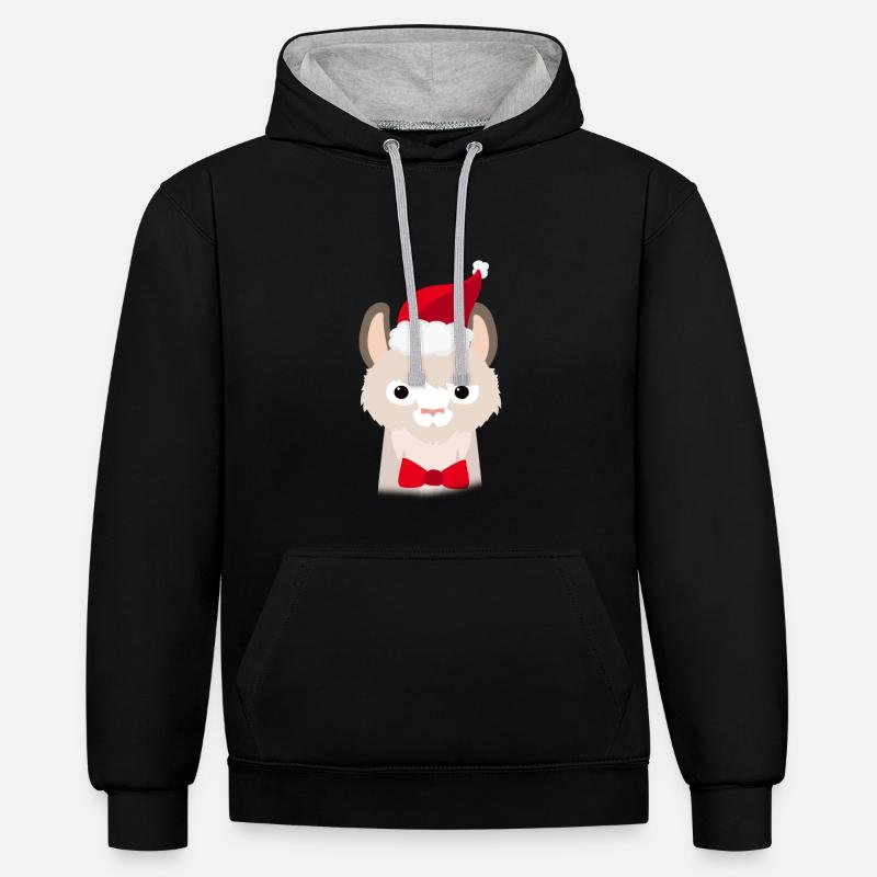 Lama de Noël laid - Sweat à capuche contrasté - noir/gris chiné