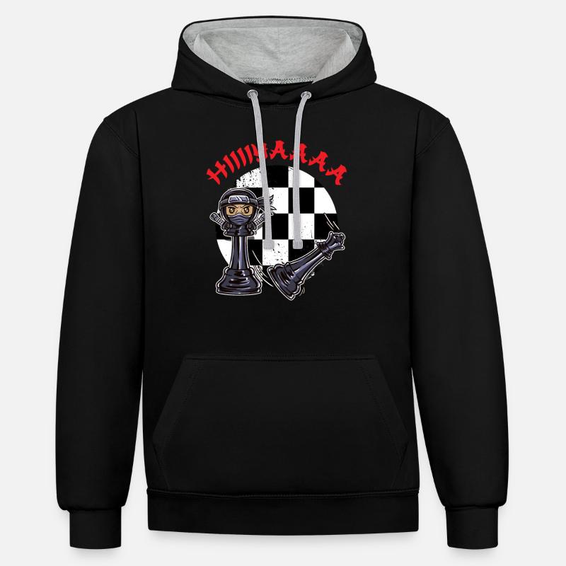 Ninja Chess Joueur d’échecs Échiquier - Sweat à capuche contrasté - noir/gris chiné