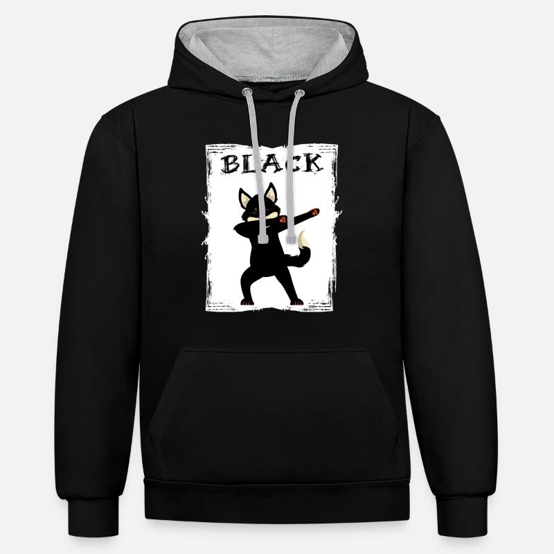 renard noir tolérance égalité noir - Sweat à capuche contrasté - noir/gris chiné