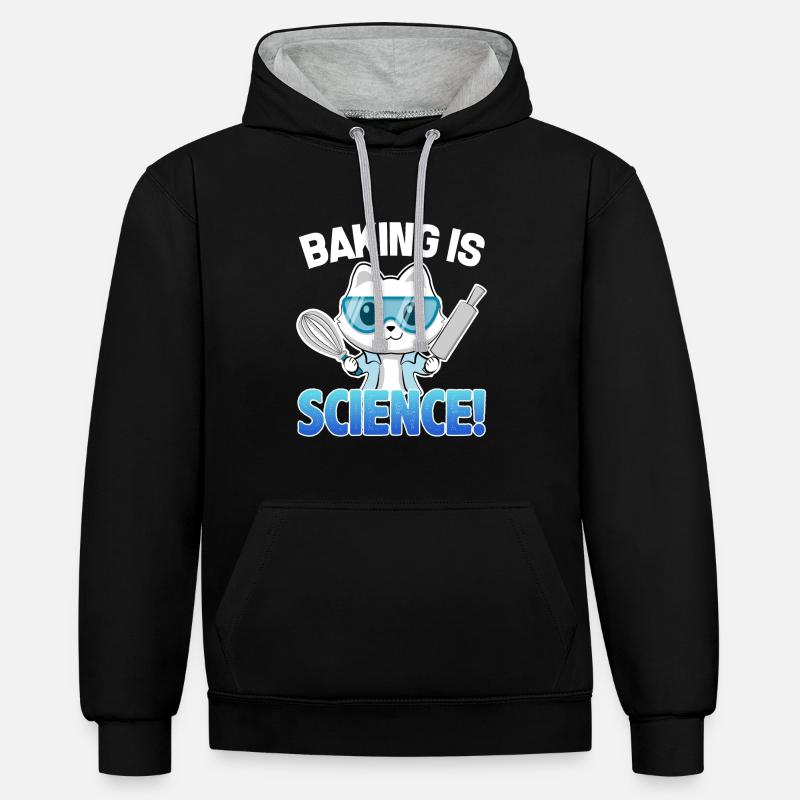 Baking is Science Katze - Kontrast-Hoodie - Schwarz/Grau meliert