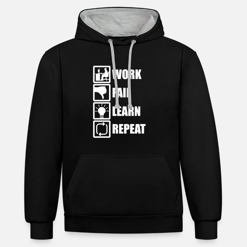 Work Fail Learn Repeat - Kontrast-Hoodie - Schwarz/Grau meliert