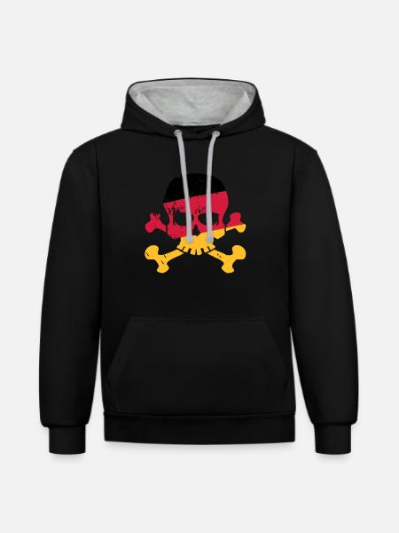 Tysk flag skull - Tyskland - Berlin - fodbold - Kontrast-hoodie - sort/gråmeleret