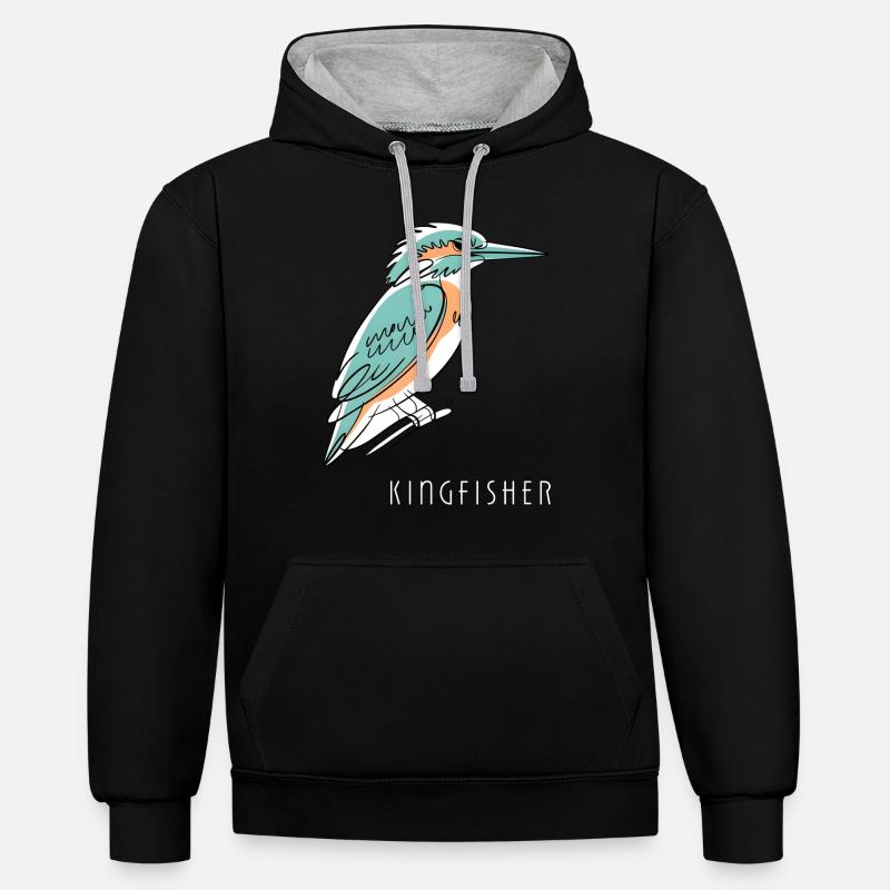 Kingfisher Eisvogel - Contrast hoodie - black/heather grey