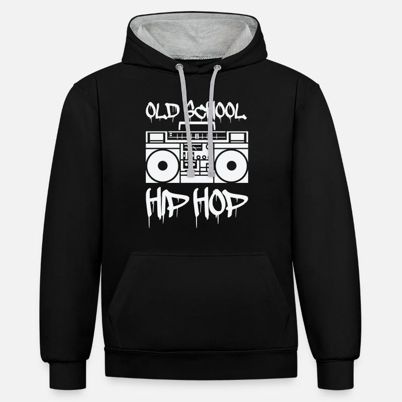 ghettoblaster old school - Kontrast-Hoodie - Schwarz/Grau meliert