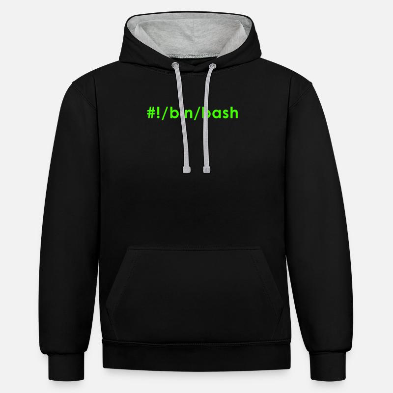 Unix Linux Bash - Kontrast-Hoodie - Schwarz/Grau meliert