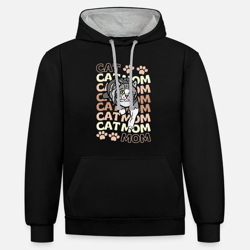 Maman chat mignon - Sweat à capuche contrasté - noir/gris chiné