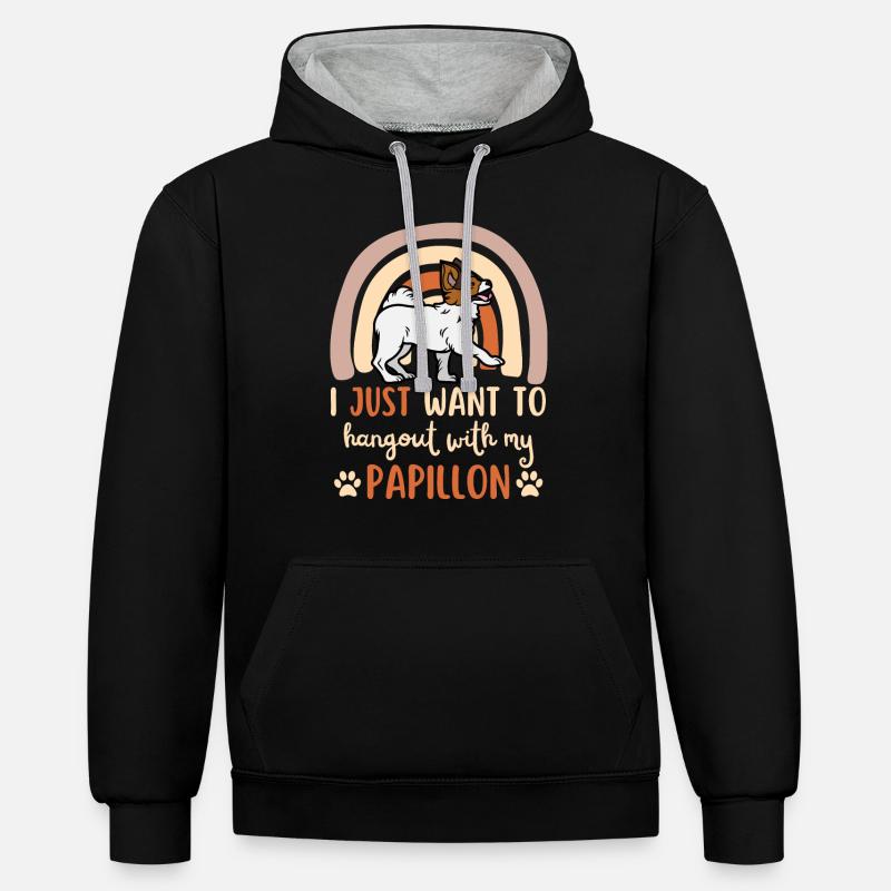 Mignon Papillon Chien Kawaii - Sweat à capuche contrasté - noir/gris chiné