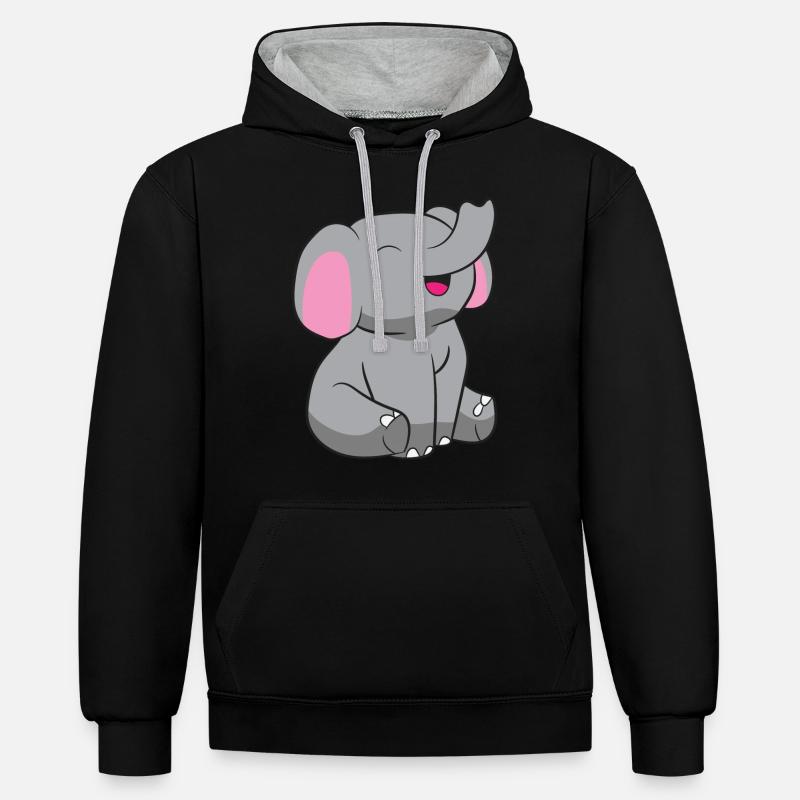Eléphant - Bébé éléphant - Sweat à capuche contrasté - noir/gris chiné