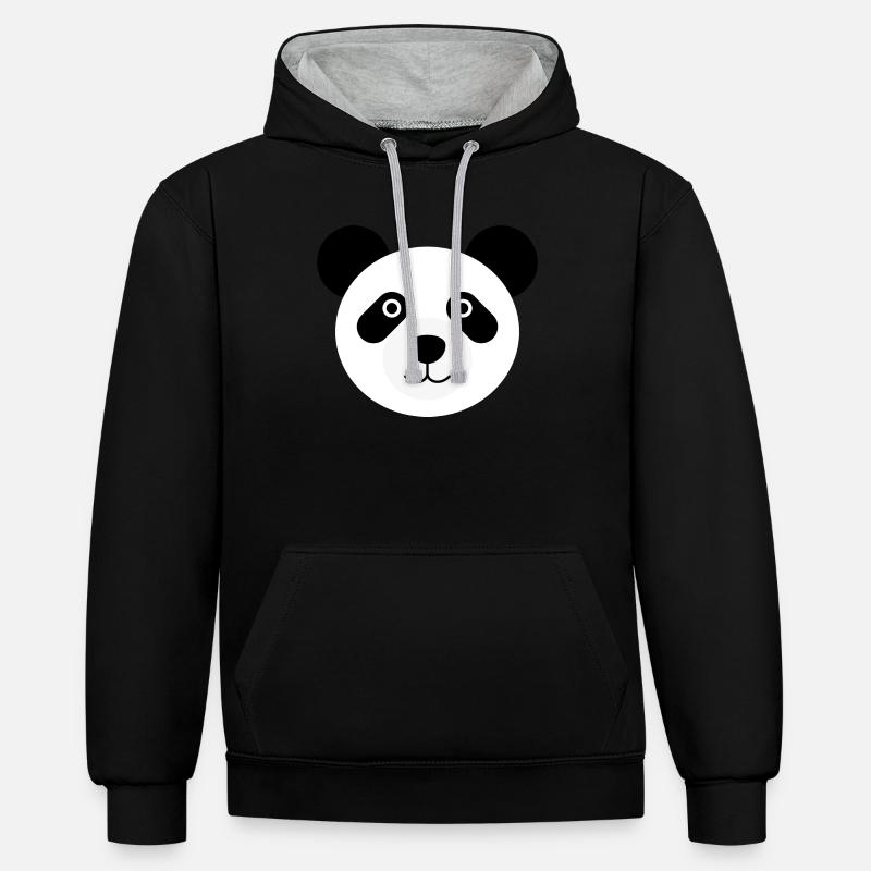 Ours panda tête de panda - Sweat à capuche contrasté - noir/gris chiné