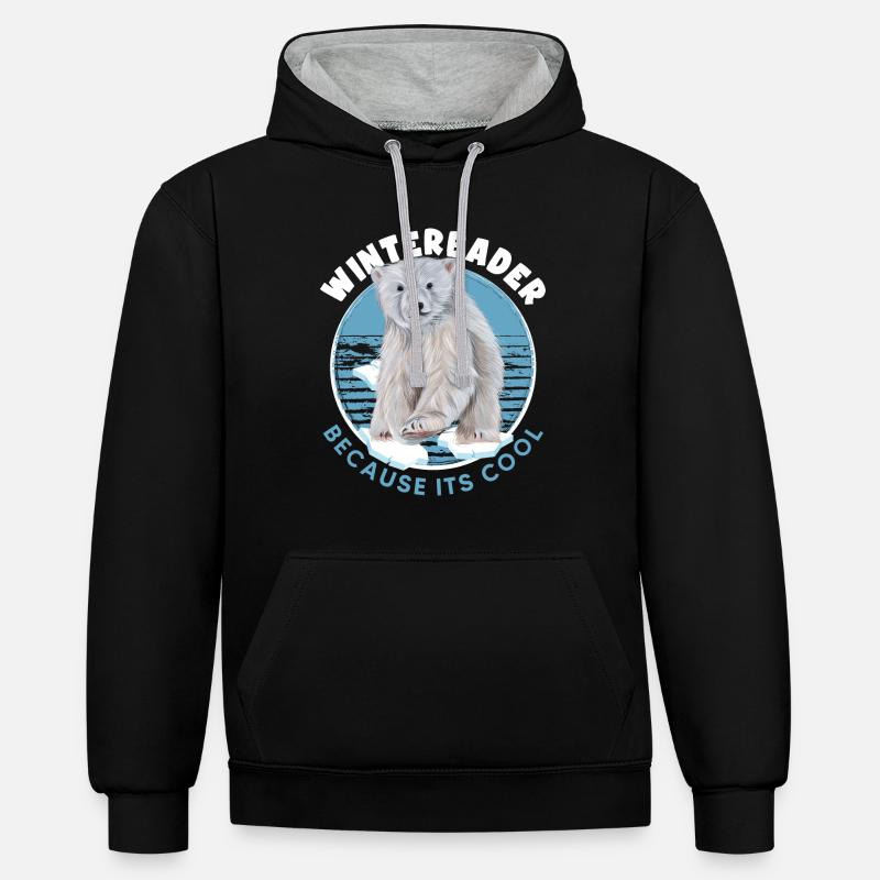 winterbader eisbader eisbär geht eisbaden - Kontrast-Hoodie - Schwarz/Grau meliert