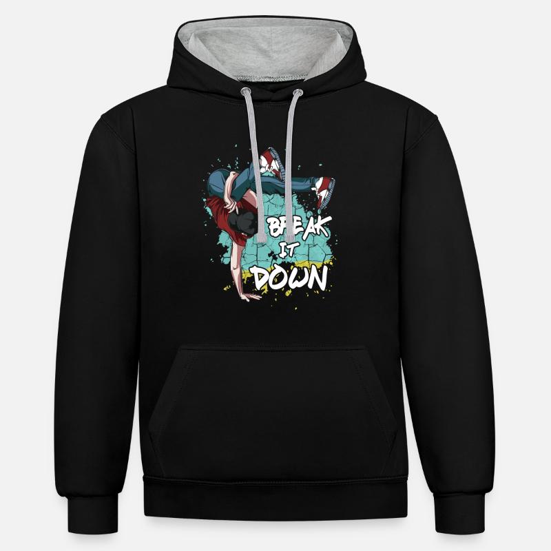 Breakdance - Sweat à capuche contrasté - noir/gris chiné
