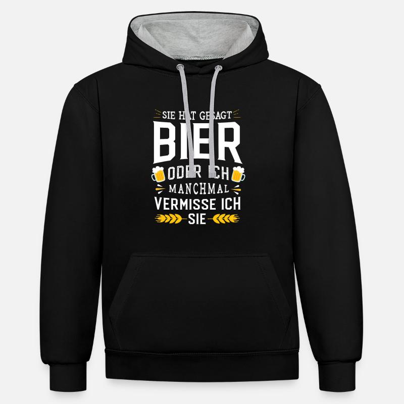 Bier oder ich - Beziehung - Kontrast-Hoodie - Schwarz/Grau meliert