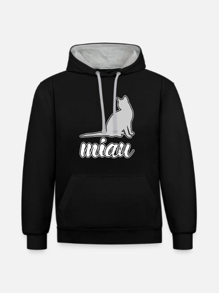 Katze miau - Kontrast-Hoodie - Schwarz/Grau meliert