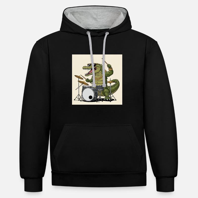 Crocodile cool avec tambours - Sweat à capuche contrasté - noir/gris chiné