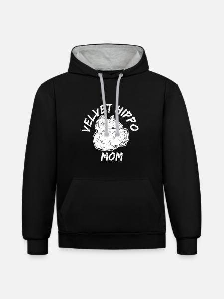 Velvet Hippo Mom – American Bully Design - Kontrast-Hoodie - Schwarz/Grau meliert