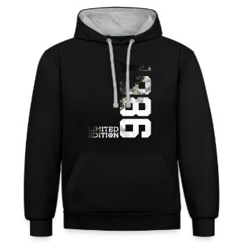 40. GEBURTSTAG LIMITED EDITION 1986 - Kontrast-Hoodie - Schwarz/Grau meliert - Vorne - Anna (173cm) & Nico (186cm)