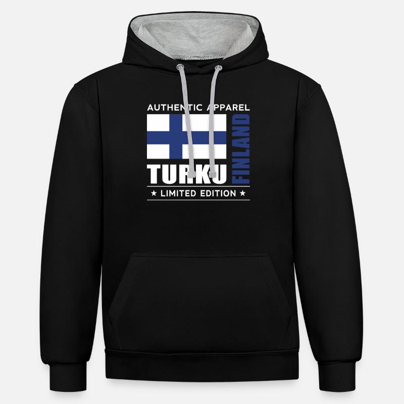 Turku - Sweat à capuche contrasté - noir/gris chiné