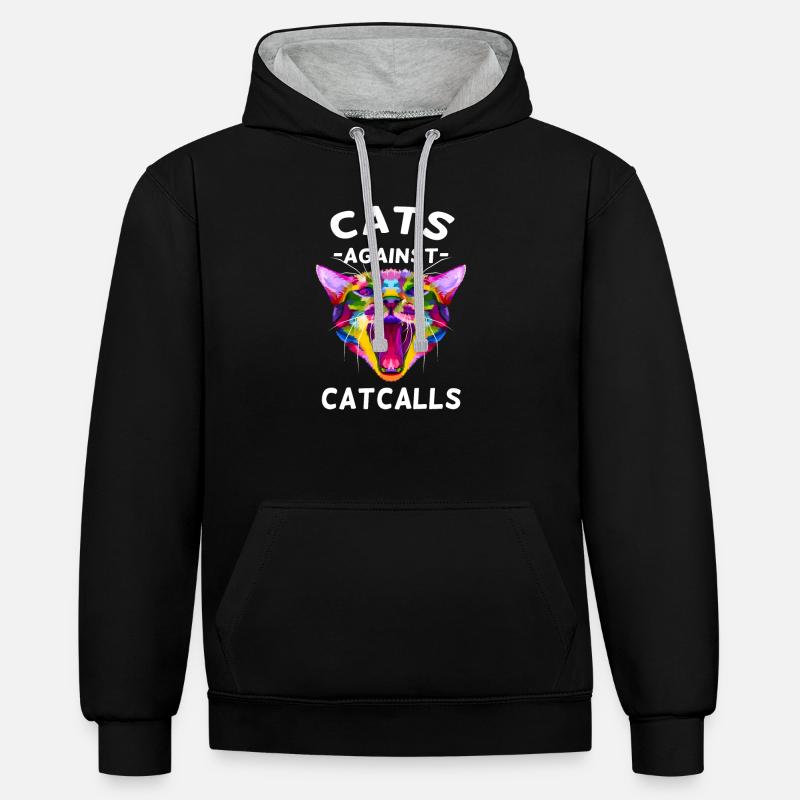 Chats Contre Les Chat - Sweat à capuche contrasté - noir/gris chiné