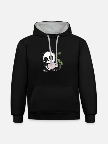 Cute Kawaii Panda Bear - Contrast hoodie - black/heather grey