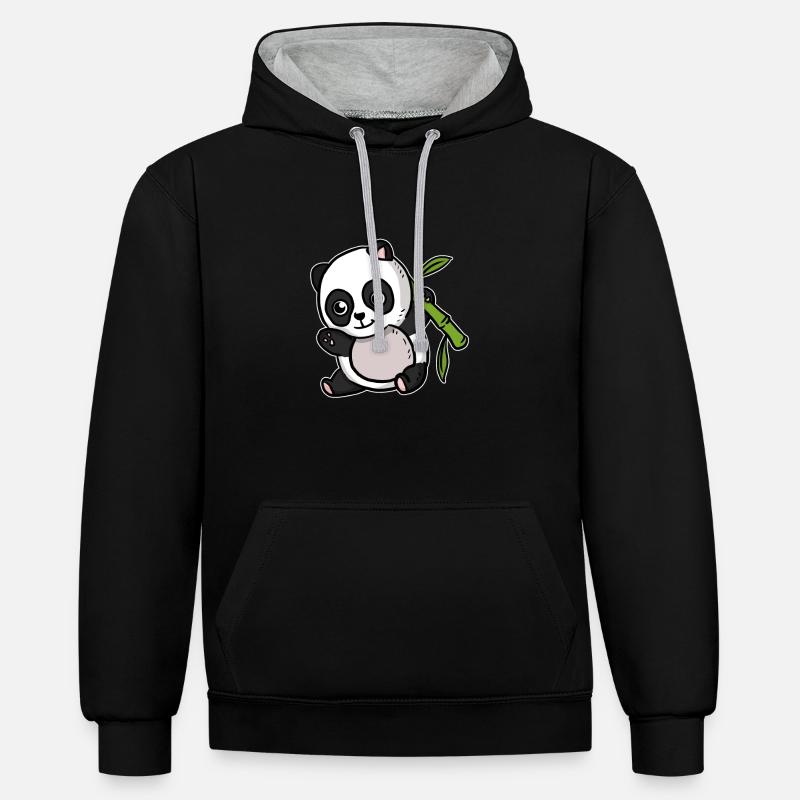 Mignon Kawaii Panda Ours - Sweat à capuche contrasté - noir/gris chiné