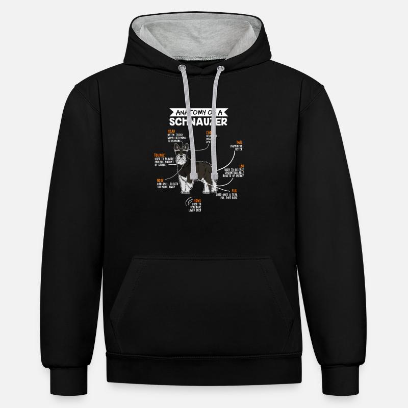 Schnauzer chien d’anatomie cadeau - Sweat à capuche contrasté - noir/gris chiné
