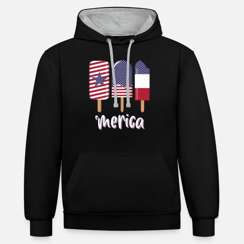 Merica 4 juillet États-Unis - Sweat à capuche contrasté - noir/gris chiné