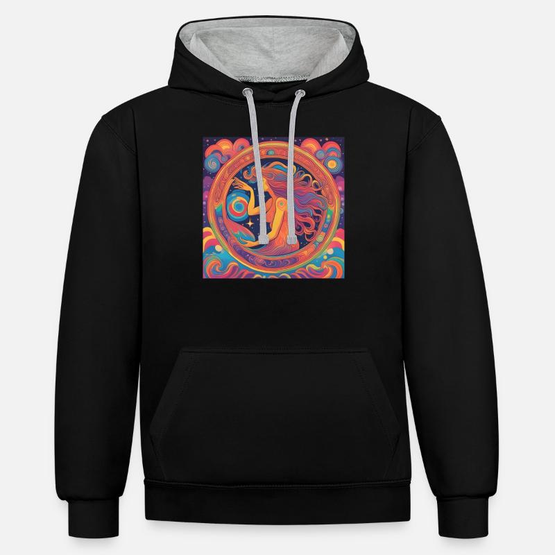 Idée cadeau d’anniversaire astrologie Vierge - Sweat à capuche contrasté - noir/gris chiné