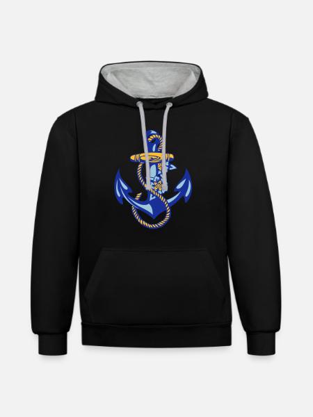 sailor anchor * - Contrast hoodie - black/heather grey