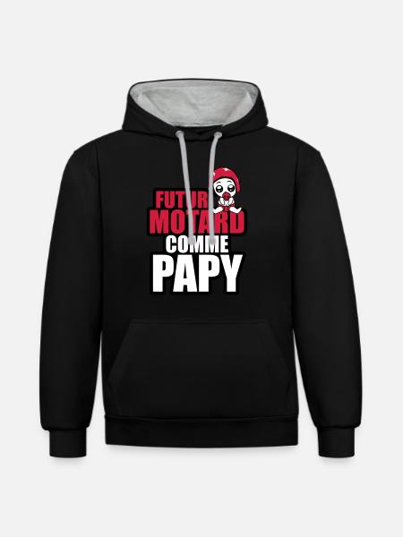 futur motard comme papy - Sweat à capuche contrasté - noir/gris chiné