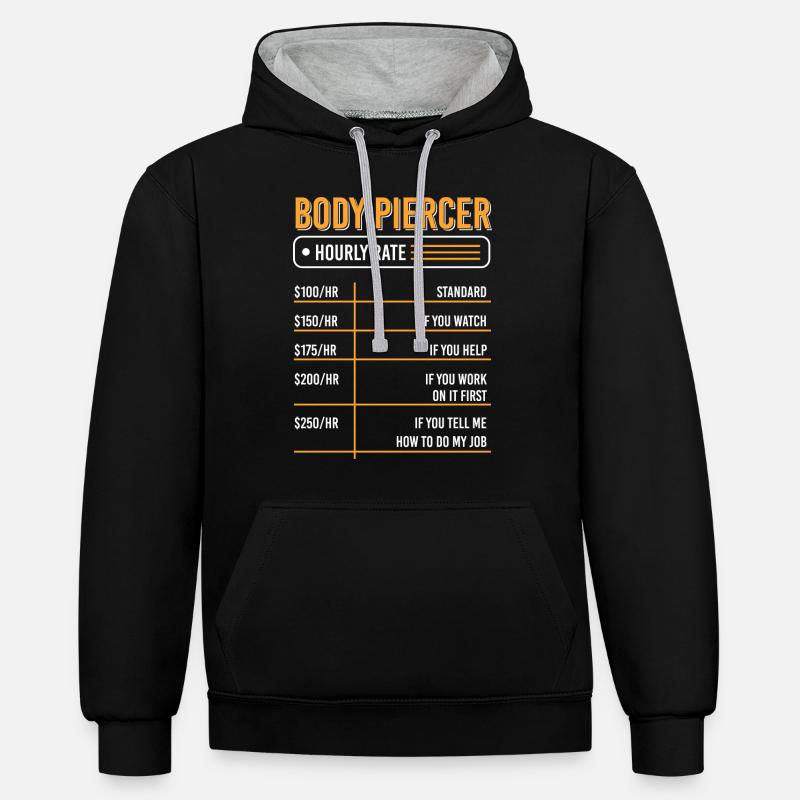 Beruf Piercen Piercingstudio - Kontrast-Hoodie - Schwarz/Grau meliert
