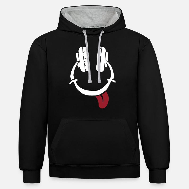 Casque de rire - Smile Face - Sweat à capuche contrasté - noir/gris chiné
