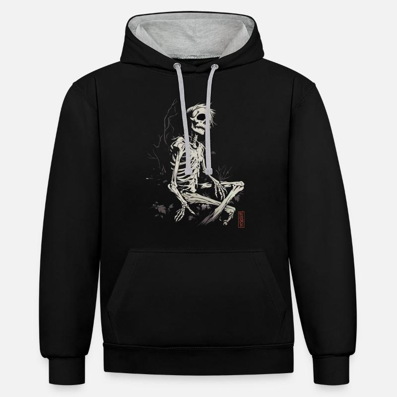 Squelette assis - Sweat à capuche contrasté - noir/gris chiné