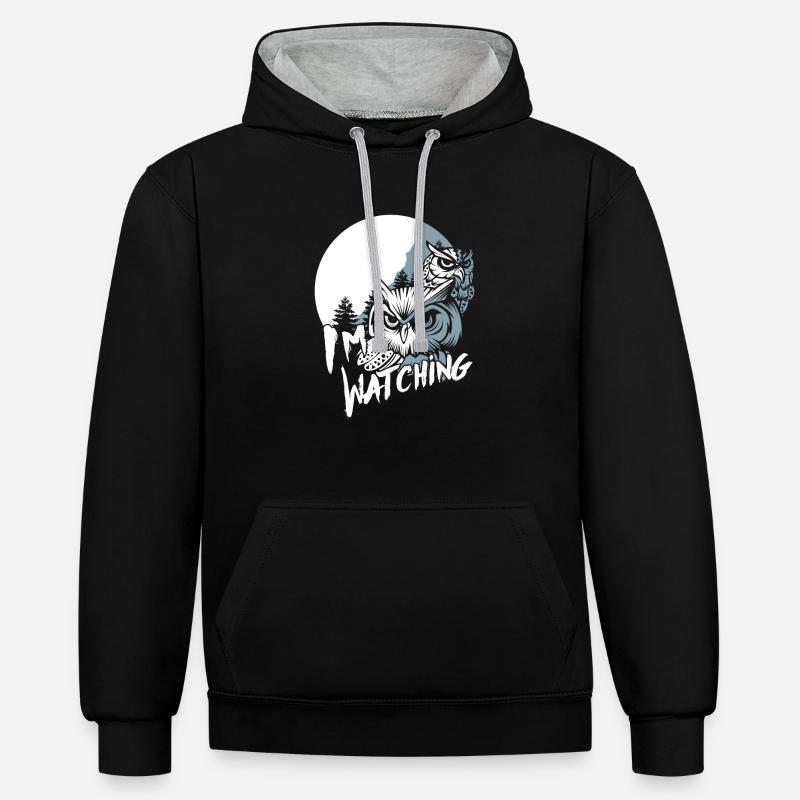 Im Watching Eulen - Kontrast-Hoodie - Schwarz/Grau meliert