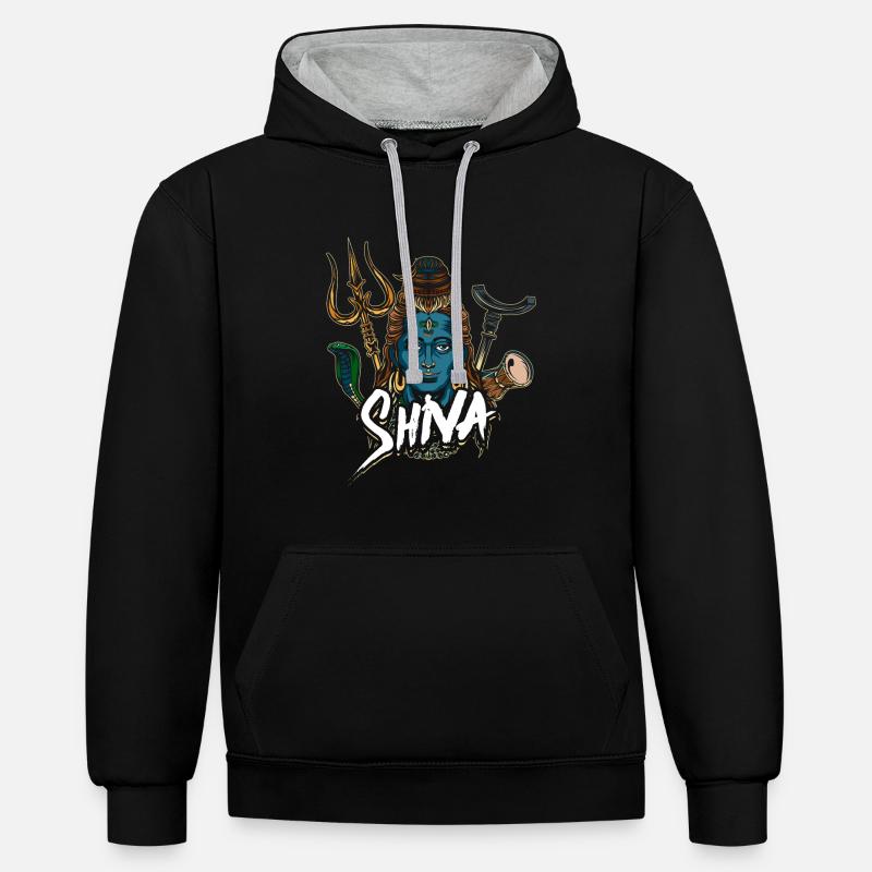 Don de divinité hindouisme Shiva - Sweat à capuche contrasté - noir/gris chiné