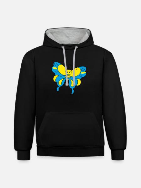 bunter Schmetterling > Vectorgraphic - Kontrast-Hoodie - Schwarz/Grau meliert