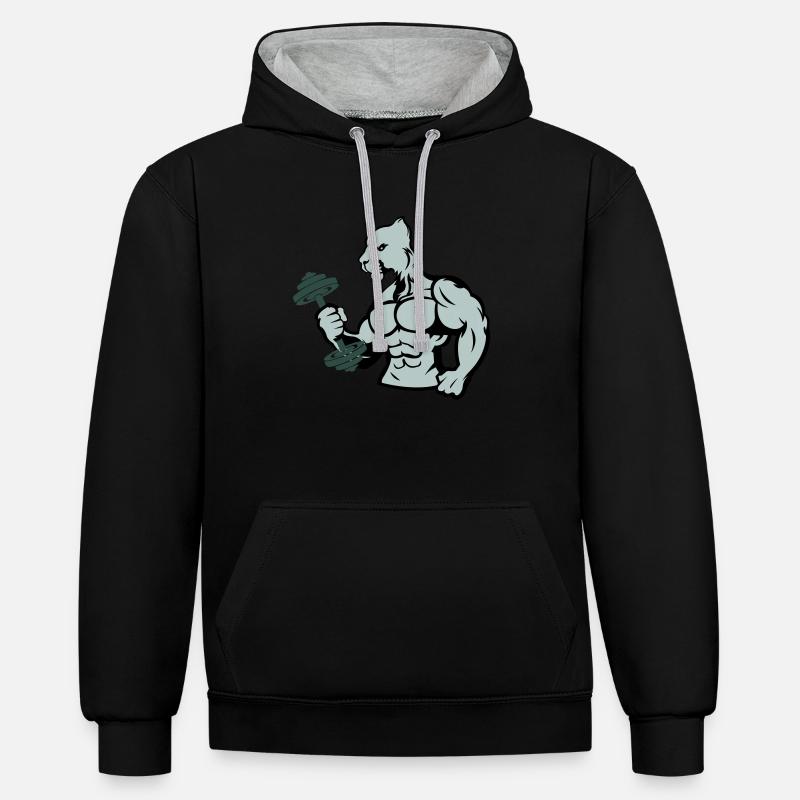 Bodybuilder Jaguar Dumbbell - Sweat à capuche contrasté - noir/gris chiné