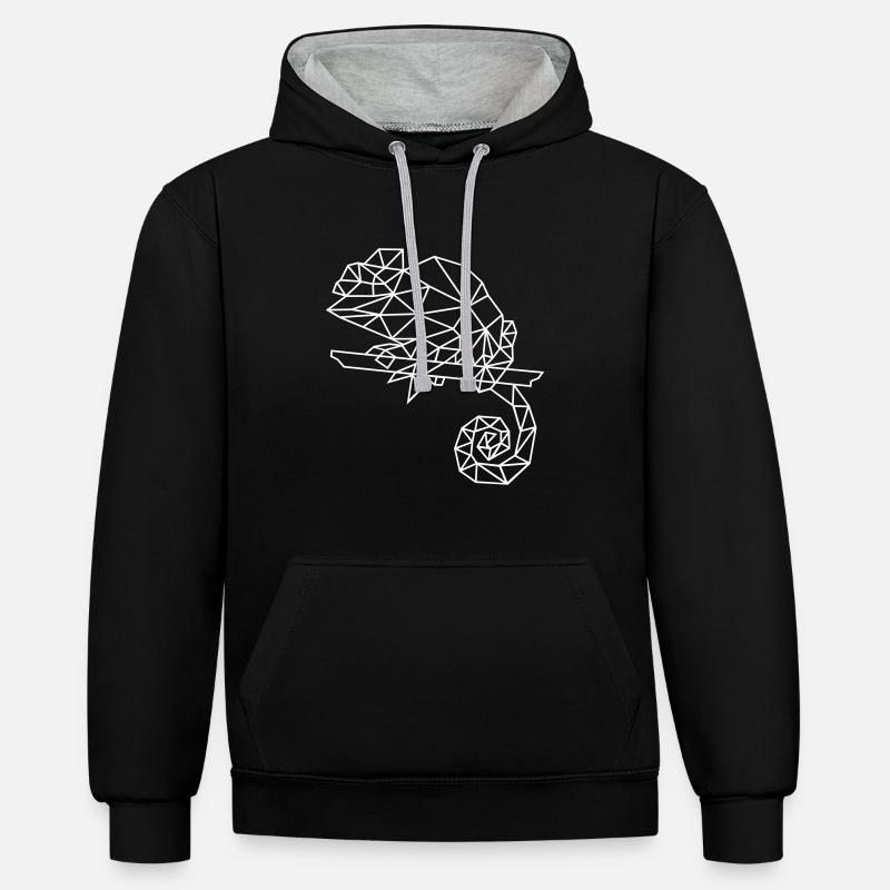 caméléon | graphiques de polygone - Sweat à capuche contrasté - noir/gris chiné